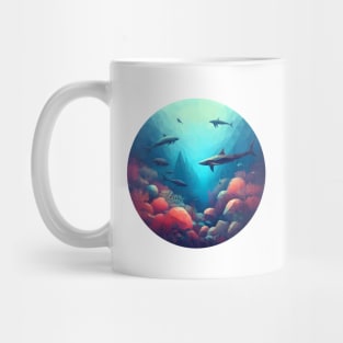 Low Poly Underwater Ocean with Sharks Mug